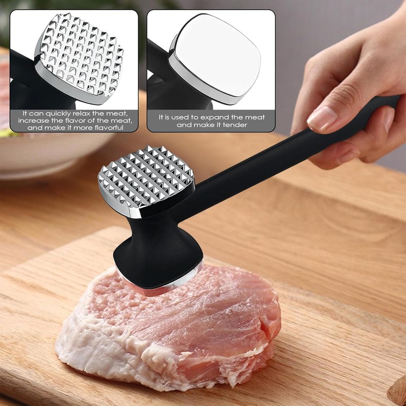 Heanvmyss Kitchen Meat Tenderizer,Heavy Duty Meat Hammer,Double Sided Meat Tenderiser,Stainless