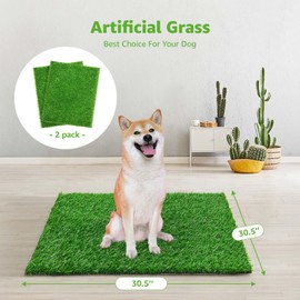 Artificial Dog Grass Pee Pad 30.5"x30.5" 2 Pack, Washable Indoor Potty Training Replacement Turf Grass Mat for Puppy, Reusable Realistic Fake Grass Patch for Dogs