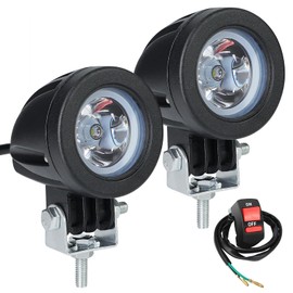 SENJWARM 2 LED Work Light, 12 V, 24 V, Small, Universal Spot Light Set, Motorcycle, CREE, Round Headlight, Fog Lamp, Work Light, Waterproof, White, 10 W, Motorcycle/Machine/Car/Truck Supplies