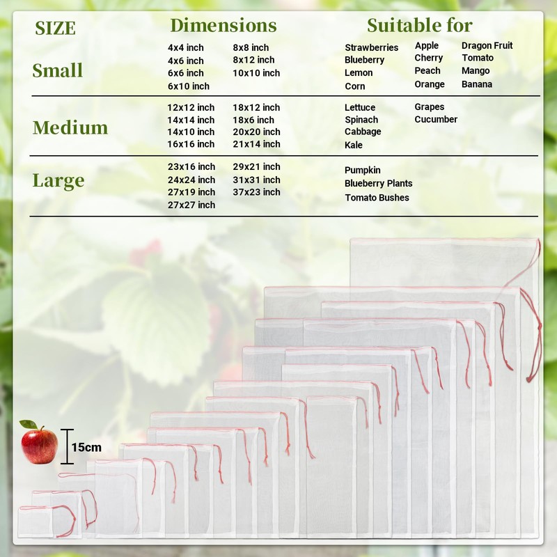 ENPOINT Nylon Fruit Bags with Drawstring, 25pcs 8x12 in Fruit