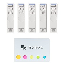 Uni Pencil Lead,"The Uni" Smudge-Proof Leads, 0.3mm HB, 5 Pack &"monoc" Sticky Note(Japan Import)