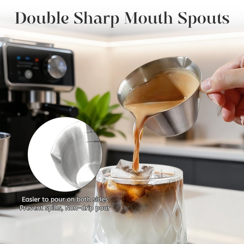 2 Pcs Stainless Steel Espresso Cups with Handle, V-Shaped Double
