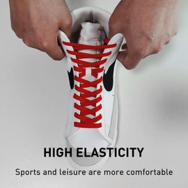 UamGlsob 2 Pairs 5/16" Wide Elastic Shoe Laces Replacement Laces for High Tops Sneakers, Stretch Flat Shoelaces Shoe Strings for High Top Skate Shoes (03-Red, 45'')