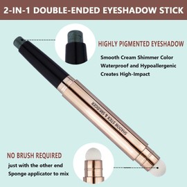 Daeuwiutr Green Eyeshadow Stick for Eye Makeup, Cream Smooth Shimmer Glitter Eyeshadow Pencil, Hypoallergenic Waterproof Eye Shadow Highlighter Stick (Green shimmer 11#)