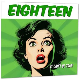 Funny 18th Birthday Card for Women - Comic Style - Girls Ladies Birthday Cards for Daughter Niece Friend 18 Years Old Eighteen, Eighteenth Her granddaughter female