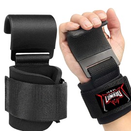 LUMAZU Weightlifting Hooks Grips Heavy Duty Wrist Wraps Coating Hooks Workout Wrist Support Neoprene Padded Lifting Straps with Hook Gym Weightlifting Gloves Exercise Fitness & Dead lifting (Black)