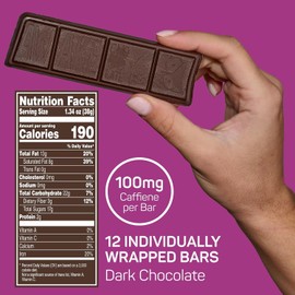 Awake Caffeinated Chocolate Bars - Dark Chocolate, 12 Bars - 100mg Caffeine - 1 Bar Equals 1 Cup of Coffee - Individually Wrapped Energy - Fairtrade, Gluten Free, Non GMO, Kosher - 1.34oz