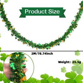 2 Pcs St. Patrick's Day Tinsel Garlands, St. Patrick’s Day Banner Decor, 78.74inch Green and Gold Fringe Garland, Clover Hanging Glitter Garlands for St Patrick's Day Decoration Irish Party Supplies