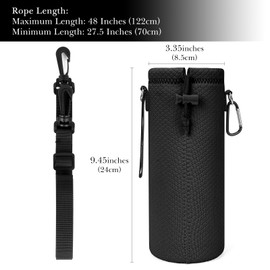 Linkidea Water Bottle Carrier with Strap Compatible with Nalgene Sustain Wide Mouth 48oz Water Bottles, Neoprene Waterbottle Sling Bag Holder with Wrist & Shoulder Strap, Black