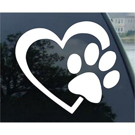 YuanKanJu pet Decals Heart and Dog PAW Puppy Love Decal Sticker (White, 4")