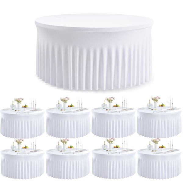 Outpain 8 Pack Round Spandex Tablecloth for 60 inch Table,