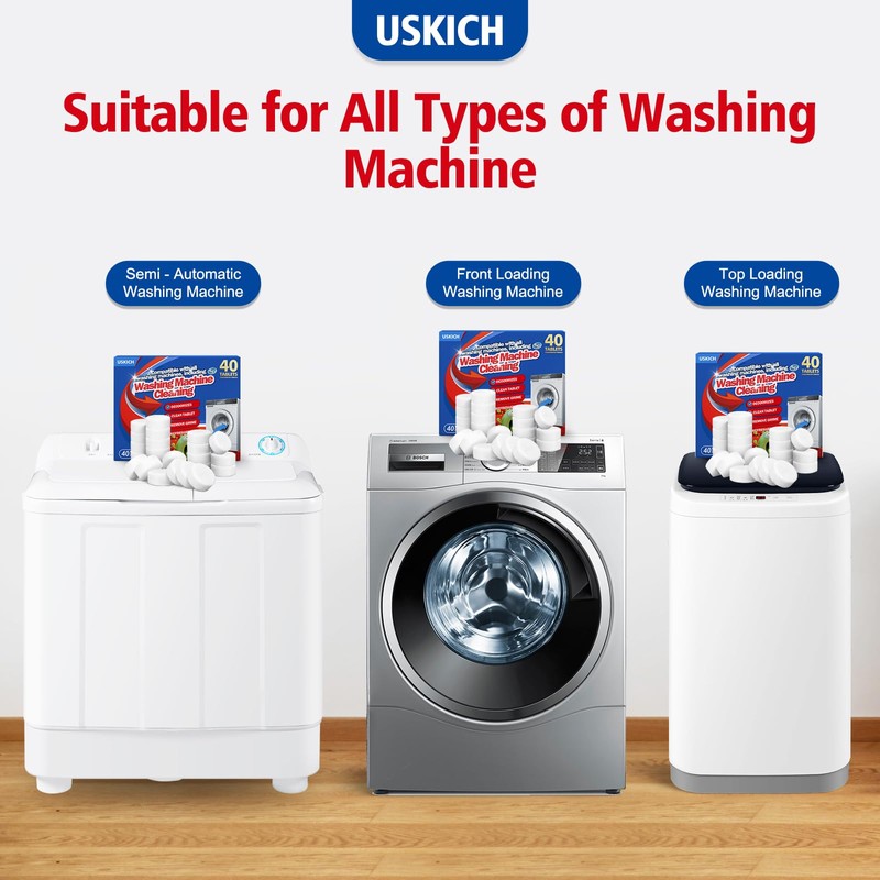 USKICH Washing Machine Cleaner Descaler 40 Pack-Deep Cleaning Tablets For