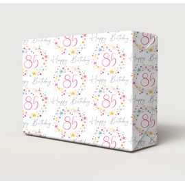 2 Bögen 2 Geschenkanhänger 85. Happy Birthday Bunte Sterne Punkte und Spiral-Design Schönes weibliches Geschenkpapier Alter 85 Geburtstag Spaß und Attraktive Damen Geschenkpapier (PA)