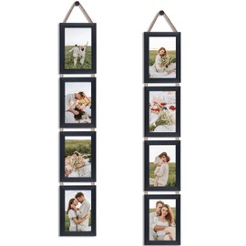 QUTREY Black 4x6 Hanging Picture Frames Set of 2, 4 Openings Collage Photo Frames for Vertical 4 by 6 inch Pictures for Wall Decor
