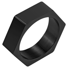 Aroncent Mens Hexagon Geometric Ring: 7mm Minimalist Stainless Steel Black Band - Punk Biker Statement Ring Size 11