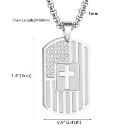 Viskmdi Dog Tag Necklace For Men with Bible Necklace Stainless Steel Silver Chain with Flag Patriotic Jewelry Religious Jesus Necklace for Men Silver