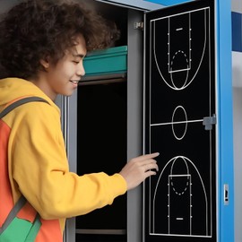 2 Pcs Locker Magnetic Wallpaper Basketball Court Black 12" x 36" Wall Magnetic Sticker Removable Locker Accessories Decor Easy Install for Office School
