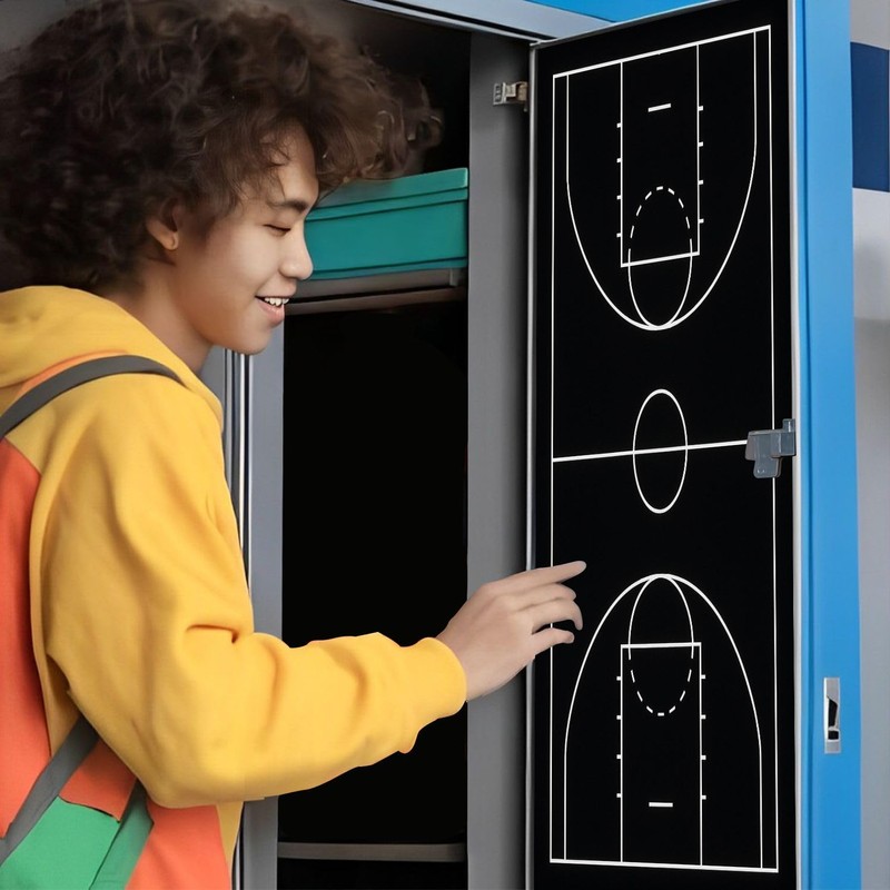 2 Pcs Locker Magnetic Wallpaper Basketball Court Black 12" x