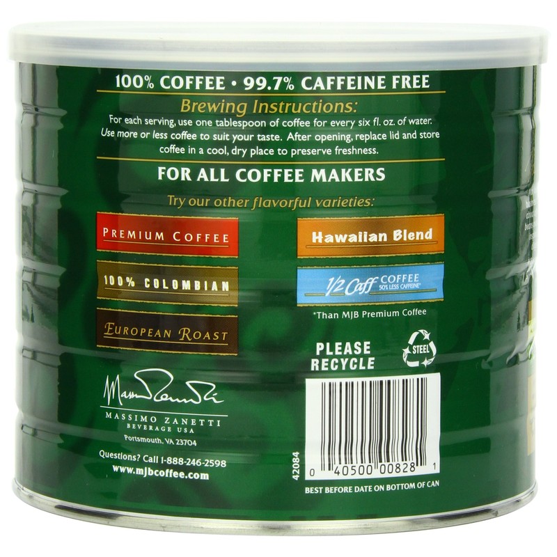 MJB Coffee, Premium Decaf Ground Coffee, Medium Roast, 24 Ounce