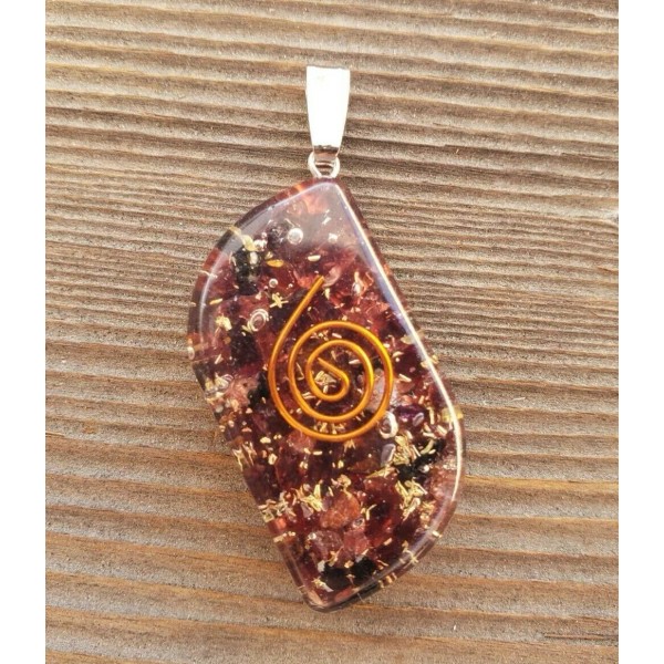 ORGONE GARNET GEMSTONE EYE SHAPED PENDANT ORGONITE (ONE)