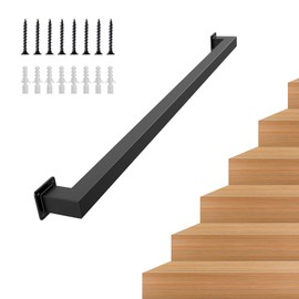 4.5FT Stair Handrail, Wall-Mounted Square Staircase Handrail, Stair Railing for Indoor & Outdoor Steps, Non-Slip Metal Steel Grab Bar for Stairs, Loft, Porch