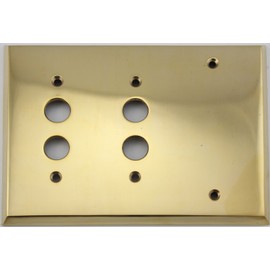 Unlacquered Polished Brass 3 Gang Combination Switch Plate - 2 Push Button Light Switch Opening 1 Blank