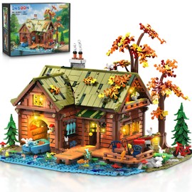 INSOON Overwater Cabin Mini Building Set with Light, Father's Day 2423 PCS Wooden House Building Block Toy with Boat Bike Animals, Home Decor Treehouse Construction Model Kit for Adults Teens Boys 12+