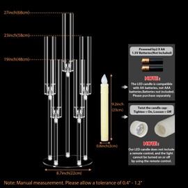 Cheloment 4 Sets 5 Arms Acrylic Candelabra Centerpieces for Tables, 27" Clear Candle Holder for Wedding Dinner Party and Home Decor,Candlesticks Holder with LED Candles