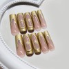 Gold Press on Nails Long Square Fake Nails with Rhinestone