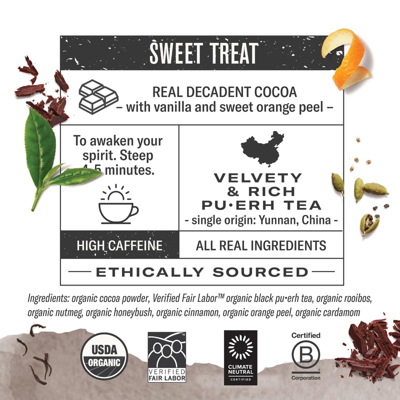 Numi Organic Chocolate Pu-erh Tea, 16 Dark Tea Bags, Aged