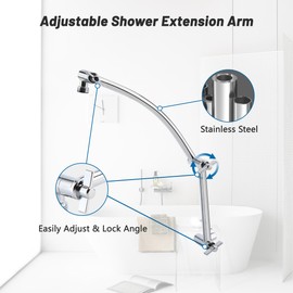 Shower Head Extension Arm, 16'' Solid Brass and Premium Stainless Steel Shower Arm Extension, Shower Head Extender with 360° Adjustability, Universal Shower Pipe Extension with Lock Joint