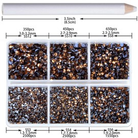 8000pcs Hotfix Rhinestones Flatback,Rhinestones for Crafts Clothes Mixed 6 Sizes, Hotfix Crystals with Wax Pencil Kit, SS3-SS12,Smoked Topaz