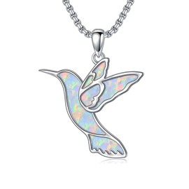 HPQQ Hummingbird Necklace for Women Sterling Silver Opal Pendant Necklace Hummingbird Jewelry Birthday Christmas Gifts for Women Mom