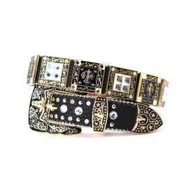 West Star Texas Genuine Leather Belt for Women & Cowboy Big Rhinestone With Engraved Buckle Country Style 002A BK WT L