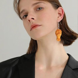 JDONL Simulated Food Earrings for Women Resin Creative Fried Chicken Leg Wing French Fries Shrimp Tail Drop Dangle Earrings Statement Jewelry, Large, Metal, No Gemstone
