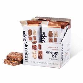 Skratch Labs Energy Bar | Cinnamon + Oatmeal (12 Pack) | Plant Based Healthy Snack | Low Sugar - 5g Protein | Non-GMO, Gluten Free, Soy Free, Vegan, Kosher