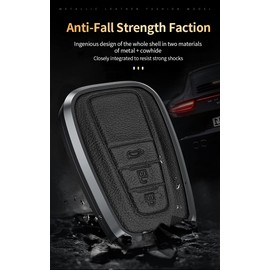 HIBEYO Key Fob Cover Metal Leather Key Fob Case Protector Compatible with Smart Key (only Keyless go) Keychain-Brown