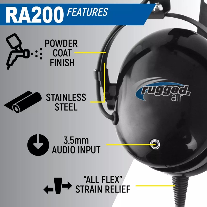 Rugged Air RA200 General Aviation Student Pilot Headset Music Input