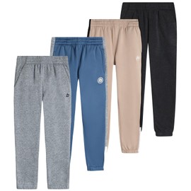 RBX Boys Sweatpants - 4 Pack Performance Fleece Basic Boys Joggers, Athletic Track Pants with Elastic Waistband (8-16), Size 10-12, Doeskin Copen Blue