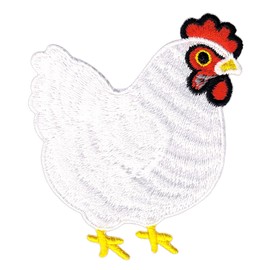 Chicken White Hen Patch Iron On or Sew On Iron-On Patch for Clothes Embroidered Iron On Patch Applique Bird Farm Patch Size 5.6 x 6.8 cm