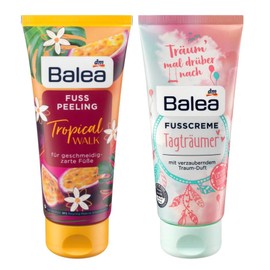 Balea Set of 2 Foot Care: Tropical Walk Foot Scrub with Natural Exfoliating Grains for Smoothly Delicate Feet + Day Dream Foot Cream with Shea Butter (100 ml), 200 ml