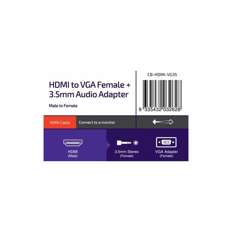 Connect HDMI to VGA Female + 3.5mm Audio Adapter -