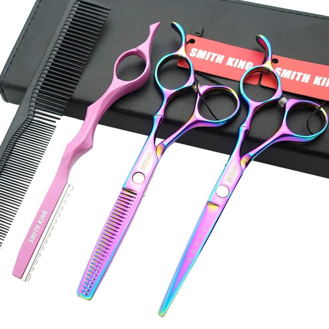 6.0 Inches Professional hair cutting thinning scissors set with razor (Rainbow)