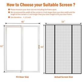 wohomzy Magnetic Screen Door Fits Door Size 48" x 82, Screen Size 50" x 83",Double Opening, Mesh Net Curtain with Magnet Full Frame Hook&Loop Strip, Black