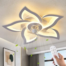 Dalouguan Flush Mount Ceiling Fan with Lights, 24" White ,Remote Control, 6 Speeds 3 Light Color Low Profile Ceiling Fan for Kitchen