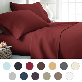 ienjoy Home Hotel Collection Luxury Soft Brushed Bed Sheet Set, Hypoallergenic, Deep Pocket, Full, Burgundy