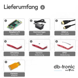 Raspberry Pi Zero 2 WH Starter Set | 5.1V 2.5A Power Supply | Housing with GPIO Cut-Out | Mini HDMI Cable | Raspberry Pi Zero 2 WH with Pre-Installed GPIO Strip