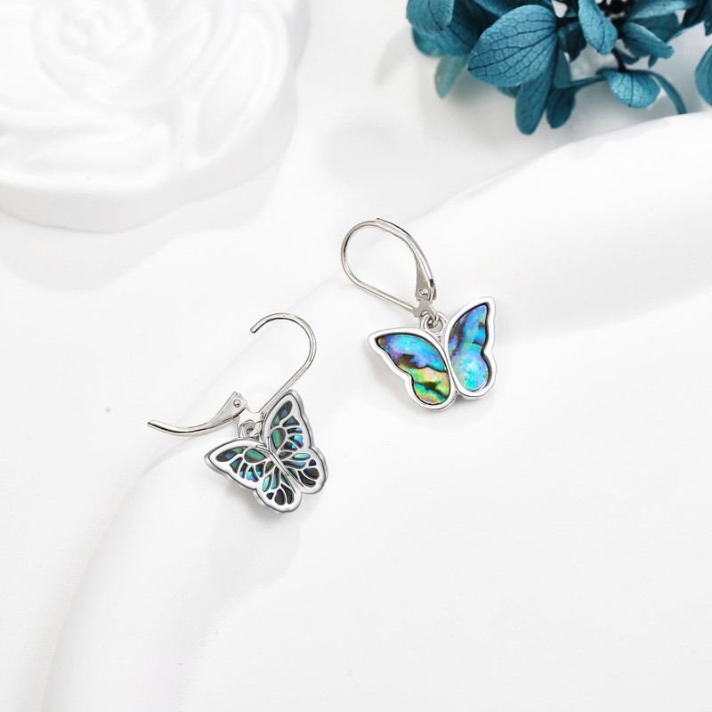 Butterfly Earrings for Women Sterling Silver Butterfly Dangle Drop Leverback