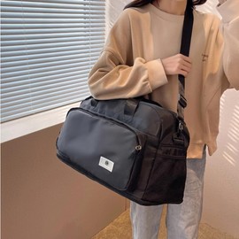 Vllcsla Sports Bag Large Travel Bag Women's Expandable 37.7 L to 50.7 L with Wet Compartment Sports Bag Table Tennis Training Bag Expandable Waterproof Swimming Bag Holiday Sports, black, Classic