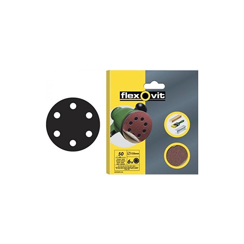Flexovit FLV26394 Velcro Backed Sanding Discs 150 mm 6 Hole